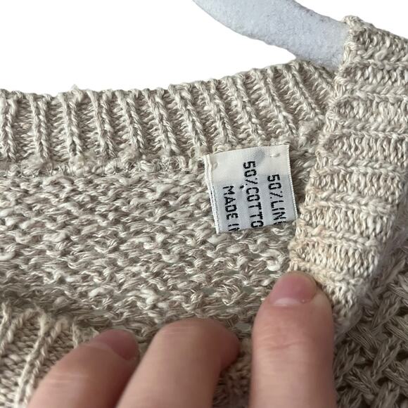 Umberto Ginocchietti Chunky Fisherman Knit Sweater Top Linen Coastal Beige Tan - Picture 7 of 10